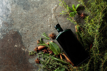 Vintage bottle with balsam or herbal tincture.