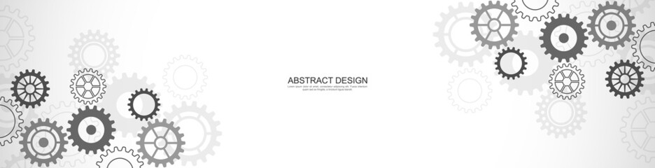 Website header or banner design with cogs and gear wheel mechanisms. Concepts and ideas for digital technology and engineering design. Abstract technical background of mechanical engineering