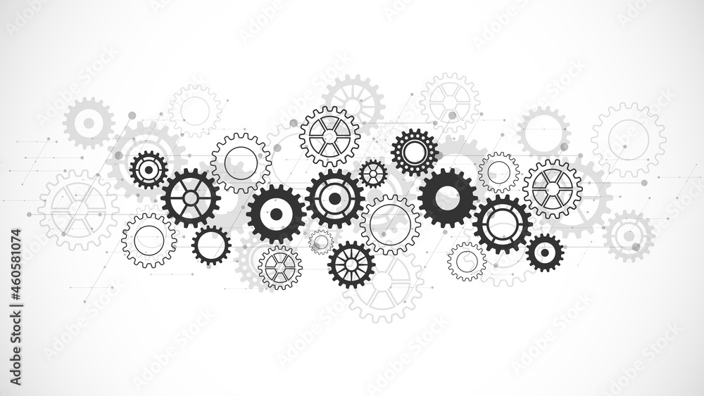 Fototapete cogs and gear wheel mechanisms. concepts and ideas for hi-tech digital technology and engineering de