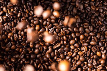 Roasted Coffee Beans Background Texture and Flying Beans