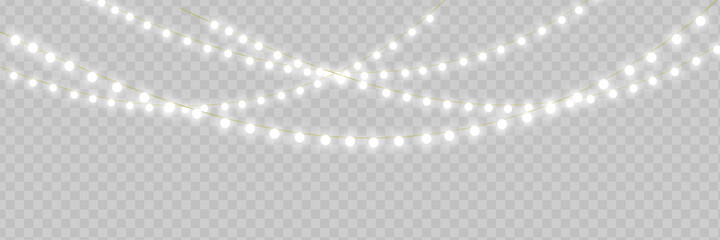 Christmas lights isolated on transparent background. Xmas glowing garland. Vector illustration