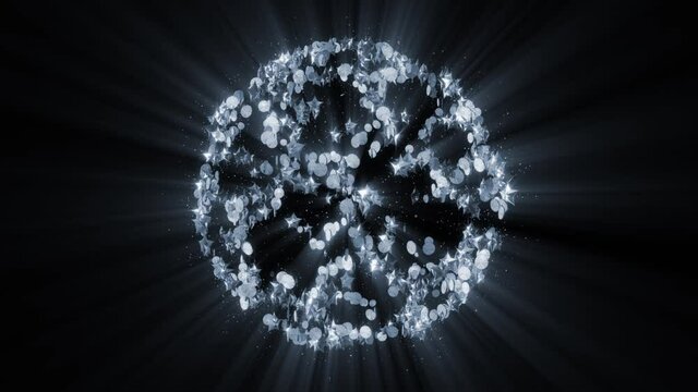 Abstract celebration 3D background animation shining silver stars and coins  spheric geometry figure glittering and morphing in space loop