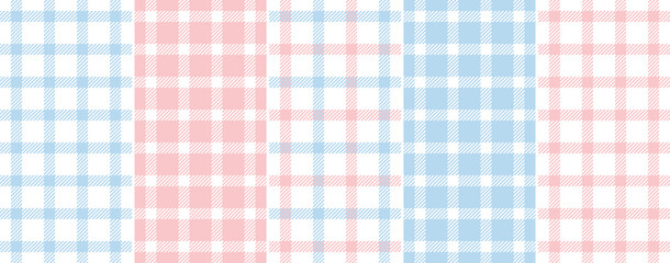 Plaid pattern set in pastel blue, pink, white for spring summer. Seamless windowpane tartan check graphic for handkerchief, scarf, jacket, coat, blanket, other modern fashion textile print.