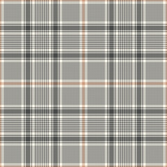 Plaid pattern glen in grey and beige for spring autumn winter. Seamless tartan check graphic vector background for flannel shirt, throw, blanket, duvet cover, other modern fashion textile design.