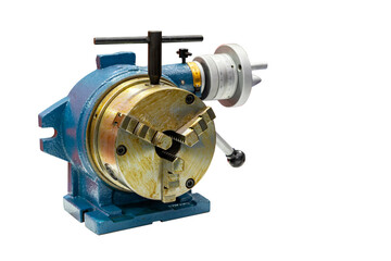 horizontal vertical rotary table for milling or cnc machining center machine with 3 jaw chuck for manufacturing in industrial isolated with clipping path