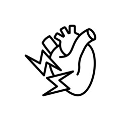 Acute pain in heart thin line icon. Modern vector illustration of symptom heart attack.