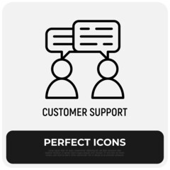 Customer support thin line icon, online assistant. Modern vector illustration.