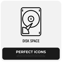 Disk space thin line icon. Modern vector illustration of hard disk.