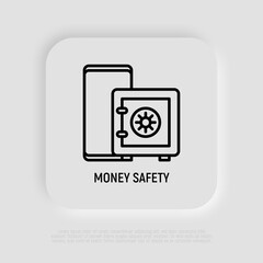 Money safety thin line icon, online banking. Modern vector illustration.