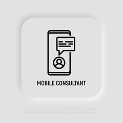 Online consultant thin line icon: chat with doctor on screen of smartphone. Telemedicine. Modern vector illustration.