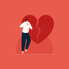 Heart Attack and Chest pain symptoms, Man holding his chest in discomfort, Healthy Heart care concept