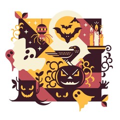 Halloween square vector illustration geometric style. Perfect for a banner or greeting card.