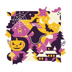 Halloween square vector illustration geometric style. Perfect for a banner or greeting card.