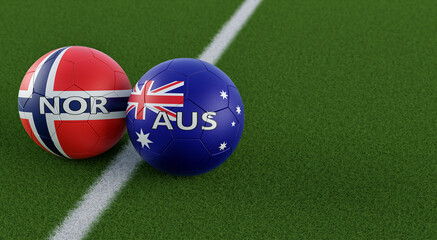 Norway vs. Australia Soccer Match - Leather balls in Norway and Australia national colors. 3D Rendering 
