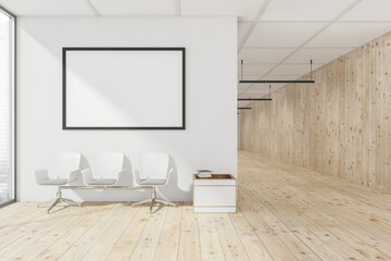 White office with mockup canvas over empty seat