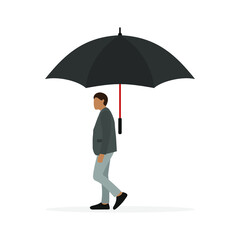 Male character in a suit stands under a huge umbrella on a white background