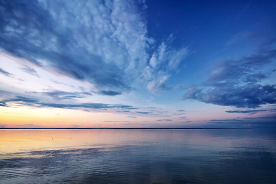Beautiful river sunset. Nature composition