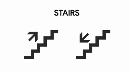 Climbing and down stairs icon. Vector Isolated Black and White Illustration of Stairs Signs