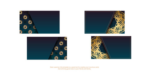Blue gradient business card with luxury gold pattern for your business.