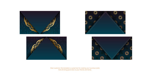 Gradient blue business card with luxurious gold pattern for your personality.