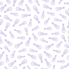 White seamless pattern with light purple ukulele icons.