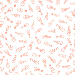 White seamless pattern with pink ukulele icons