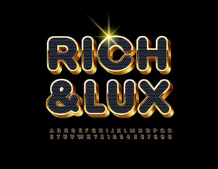 Vector Rich and Lux Font. Black and Golden 3D Alphabet Letters and Numbers