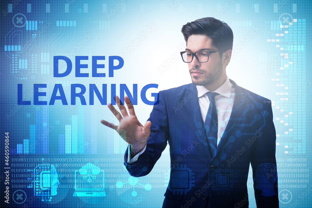 Aufkleber deep learning concept with businessman pressing button