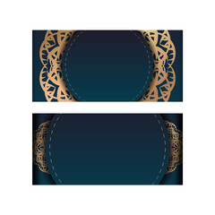 Brochure template with gradient blue color with abstract gold pattern prepared for typography.