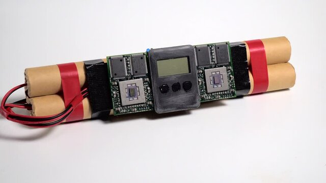 Slowly zoom in on a dynamite time bomb