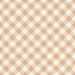 Vichy check pattern in beige brown. Seamless light gingham background for shirt, dress, trousers, skirt, towel, blanket, duvet cover, other modern spring autumn winter fashion fabric print.