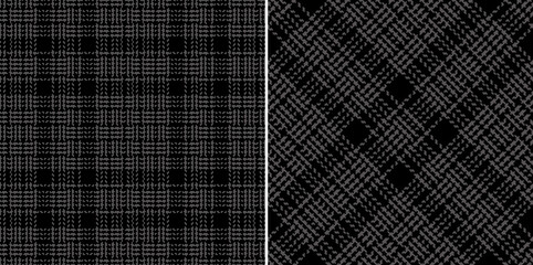 Abstract check pattern tweed in black and grey for dress, scarf, coat, jacket. Seamless dark tartan vector background for spring summer autumn winter fashion fabric design.