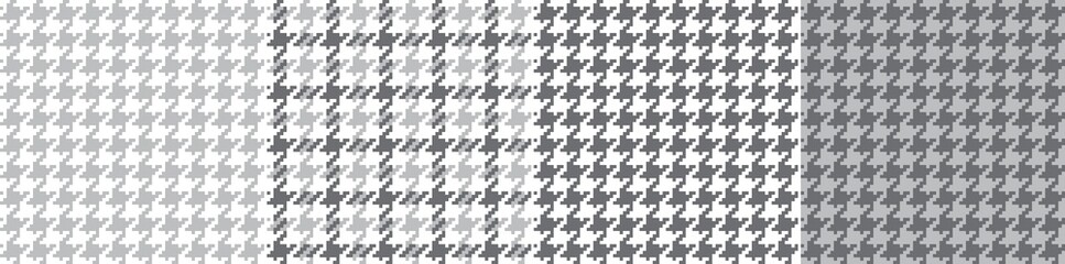 Houndstooth check pattern set in grey and white. Seamless pixel tweed dog tooth background vector for scarf, jacket, coat, skirt, dress, other modern spring autumn winter fashion textile print.