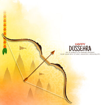 Happy Dussehra traditional festival yellow watercolor background
