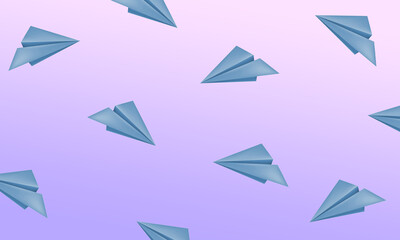 light purple gradient background with a collection of paper planes