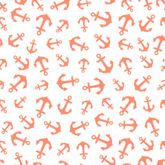 White seamless pattern with pink  anchors.