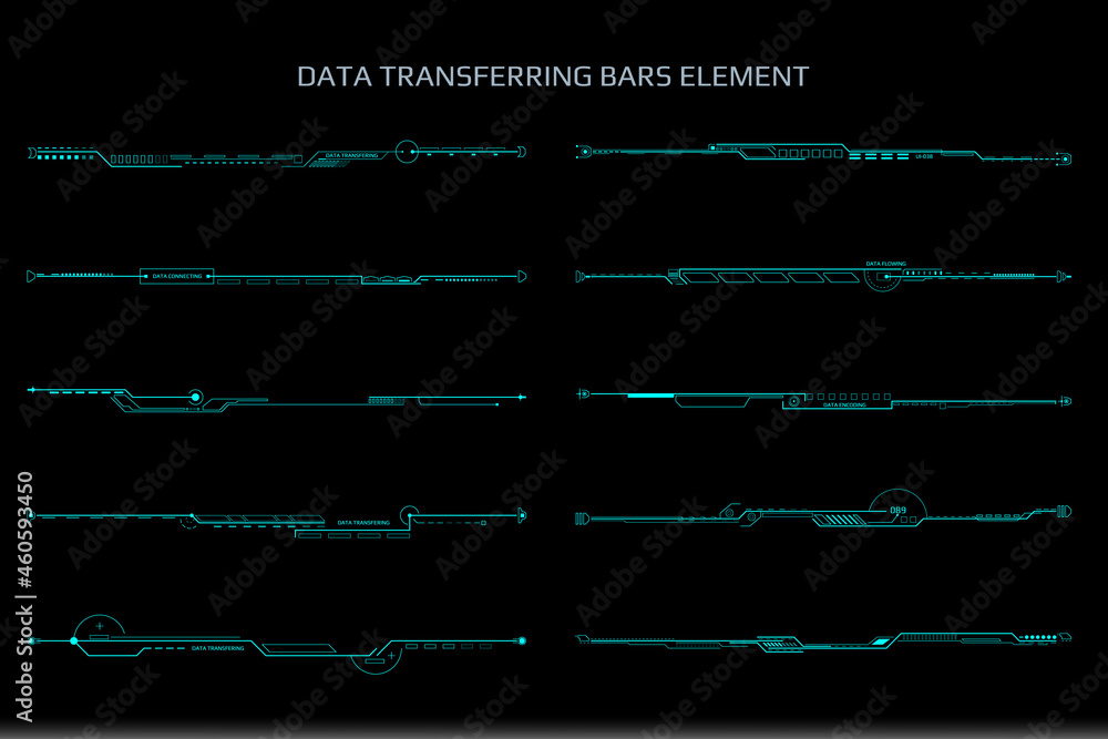 Leinwandbilder HUD Futuristic Big Data Transfer Communication Set For UI Game Infographic Frame Vector. Green Abstract Future Cyber Gadget Bar Status Shape Scifi Design Illustration.