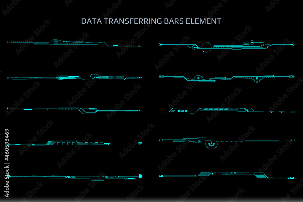 Aufkleber Futuristic HUD Interface Technology Unique Element Set for HUD Infographic Vector. Green Line Data Geometric Object Information Bar Illustration.