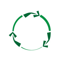 Simple ecology recycling icon, green arrows circle and cycle on white background, vector illustration