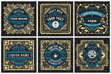 Set of 6 labels. Western style