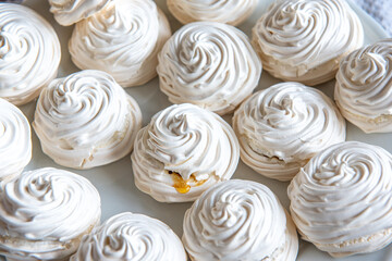 Pattern of small baked meringue kisses