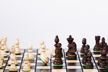 Chessboard background, White king against the black Rook, Making Decision and Take a Strategy,...