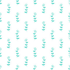 White seamless pattern with blue flower.