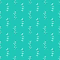 Blue seamlesss pattern with oultine flower.