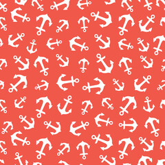 Red seamless pattern with white anchors. Cute and childish design for fabric, textile, wallpaper, bedding, swaddles, toys or gender-neutral apparel. 