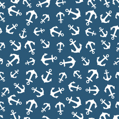 Blue seamless pattern with anchors. Cute and childish design for fabric, textile, wallpaper, bedding, swaddles, toys or gender-neutral apparel. Simple and sweet print for nursery decor or wall art.