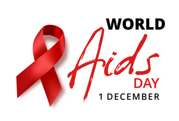 Abstract world Aids day awareness, Red ribbon on white background
