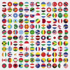 Set round country flags in the world