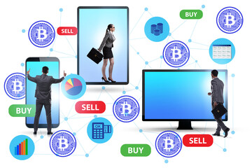 Cryptocurrency trading concept with business people