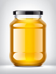 Glass Jar with Honey on Background. 